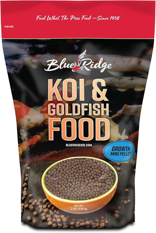 Blue Ridge Koi Fish Food 2lb - Koi Food Mini Growth Formula, Goldfish Food, Premium Fish Food for Ponds, Ponds Fish Food, Floating Pond Pellets-PawvioPets