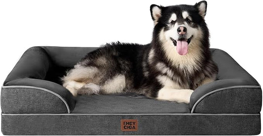 EHEYCIGA Orthopedic Dog Beds for Extra Large Dogs, Waterproof Memory Foam XXL Pet Bed with Sides, Non-Slip Bottom and Egg-Crate Foam Big Dog Couch Bed with Washable Removable Cover, Dark Grey-PawvioPets