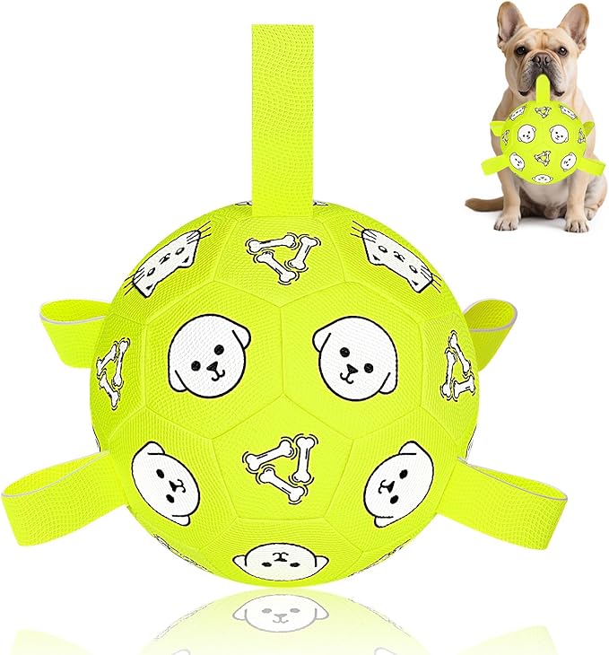 Dog Toys, Durable Dog Soccer Ball with Straps, Interactive Dog Toys, Water Fetch Ball for Tug of War, Puppy Toys for Indoor/Outdoor – Fun Dog Birthday Gift for Small & Medium Dogs, 6 Inch-PawvioPets