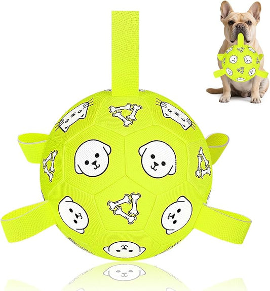 Dog Toys, Durable Dog Soccer Ball with Straps, Interactive Dog Toys, Water Fetch Ball for Tug of War, Puppy Toys for Indoor/Outdoor – Fun Dog Birthday Gift for Small & Medium Dogs, 6 Inch-PawvioPets
