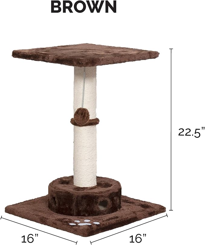 Furhaven 22.5" Tall Cat Tree for Indoor Cats, Ft. Sisal Scratching Post, Plush Ball Toy, & Busy Box Toy - Tiger Tough Scratching Post Interactive Playground - Brown, One Size-PawvioPets