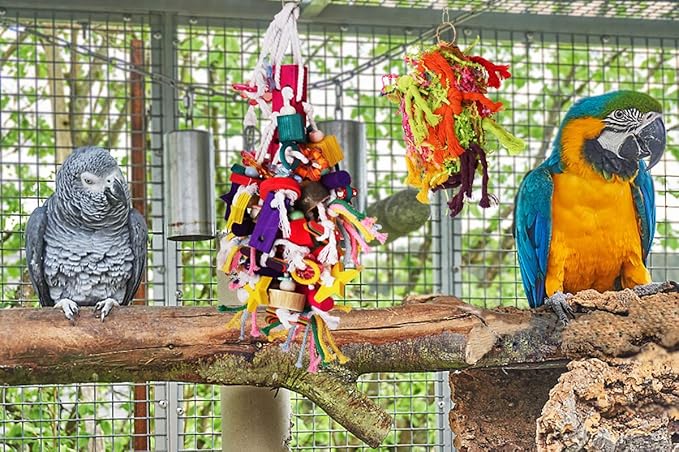 BWOGUE Large Parrot Chew Toy Bird Chewing Toy Multicolored Wooden Blocks Tearing Toys for African Grey Macaws Cockatoos Eclectus Amazon Parrot Birds-PawvioPets