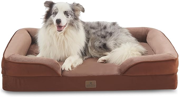Bedfolks Orthopedic Dog Bed, Big Waterproof Dog Sofa Bed for Large Dogs, Egg Foam Pet Couch Bed with Removable Washable Cover and Nonslip Bottom, Brown-PawvioPets
