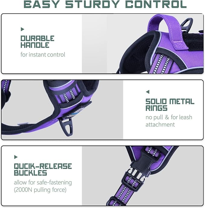 BUMBIN Tactical Dog Harness for Medium Dogs No Pull, Famous TIK Tok No Pull Puppy Harness, Fit Smart Reflective Pet Walking Harness for Training, Adjustable Dog Vest Harness with Handle Purple M-PawvioPets