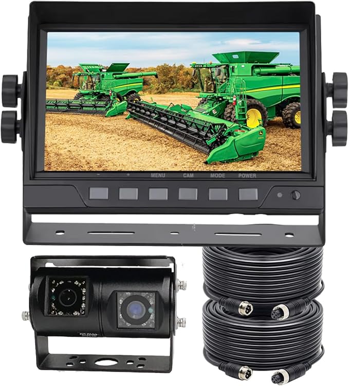 AHD 1080P 7" Reverse Rear View Backup Dual Twin Lens Camera System, Point Each Lens in a Different Direction, IR, Waterproof, 10G Vibration-Proof for Tractor/Truck/Camper/Caravan/Skid Steer/Harvester-PawvioPets