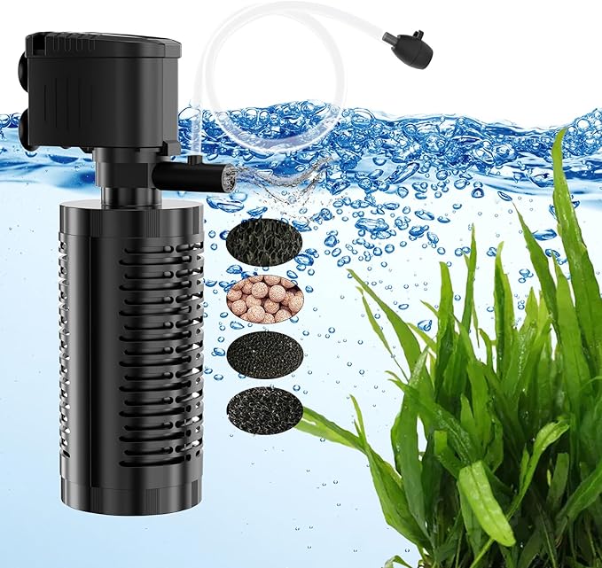 AquaMiracle True 4-Stage Fish Tank Filter, In-tank Submersible Aquarium Filter Internal Fish Filter with Aeration, for 10-40 Gallon Aquariums-PawvioPets