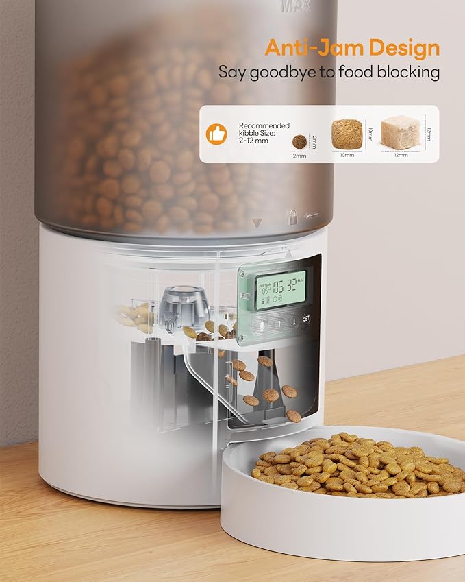Automatic Cat Feeder Food Dispenser: 6L Timed Small Dog Dry Food Dispenser with 10s Voice - Distributeur Nourriture Chat Hund Programmable - Auto Pet Feeder with 1-6 Meals White-PawvioPets