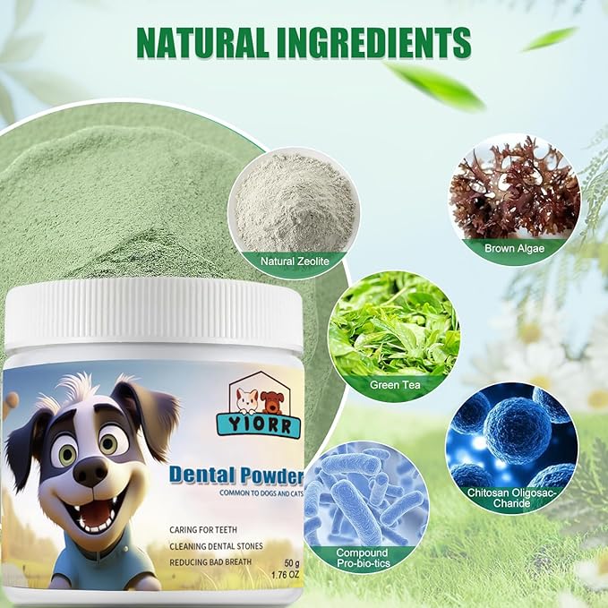 Dog Dental Powder - Dog Teeth Cleaning Powder,Pet Breath Freshener for Teeth Cleaning,Tartar Remover & Reduces Plaque & Bad Breath,Dental Care Supplies for Dogs Cat-Beef Flavor 50g-PawvioPets