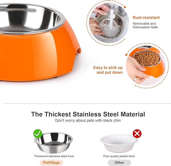 Elevated Dog Bowls Set - Non-Slip Raised Pet Feeder with Medium (10 oz) & Large (20 oz) Stainless Steel Bowls - Includes Durable Resin Stand for Puppies, Adult Dogs & Cats - Orange-PawvioPets