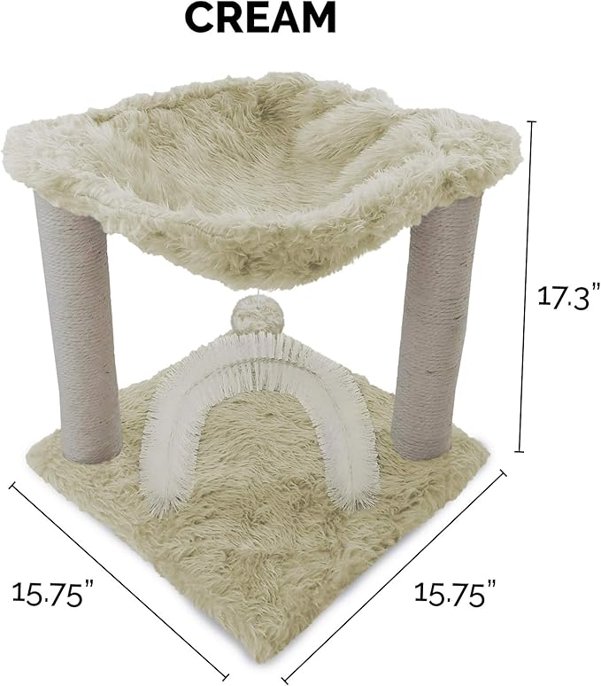 Furhaven 15.75" Tall Playground for Indoor Cats, Ft. Sisal Scratching Posts, Self-Grooming Brush, & Toy - Tiger Tough Hammock Interactive Playground - Cream, One Size-PawvioPets