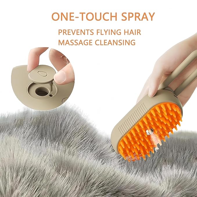 4 in 1 Cat Steam Brush,cat brushes for indoor cats,Rechargeable Steam Cat with Steam,Anti-Static Steam Pet Brushes for Dogs Cats(Khaki)-PawvioPets