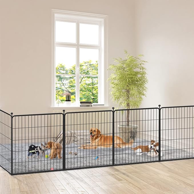 Dog Playpen 32 inch 10 Panels Indoor Dog Pen for Medium/Small Dogs Heavy Duty Metal Dog Fence Outdoor for Yard, Puppy Playpen with Door Portable Pet Fence for RV Camping Yard-PawvioPets