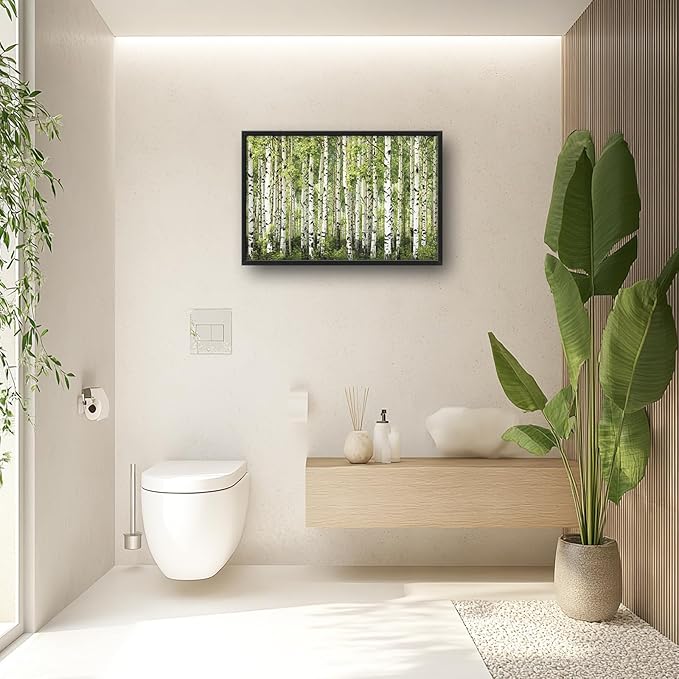 Extra Large Birch Tree Framed Wall Art for Living Room,Oversized Green Aspen Trees Forest Pictures Wall Decor,Canvas Print Painting Modern Artwork Bedroom Office Bathroom 36L" x 24W"-PawvioPets