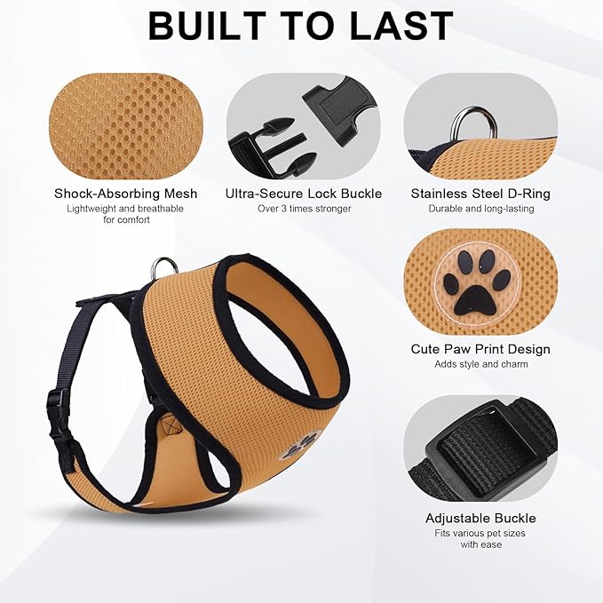 BINGPET No Pull Dog Harness,Soft Mesh Breathable All Weather Vest Harness,Safety Protection Design Durable Adjustable Step-in Easy Walk Dog Harness for Small Medium Large Dogs(Beige,XS)-PawvioPets