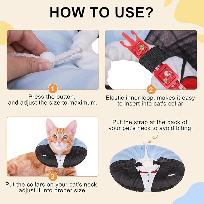 BEAUTYZOO Cat Cone Collar Soft, Cat Recovery E Collars After Surgery to Stop Licking, Adjustable Elizabeth Circle Collar Cute Pet Donut Pillow for Cats Kitten Puppy Small Dogs, Black Suit M-PawvioPets