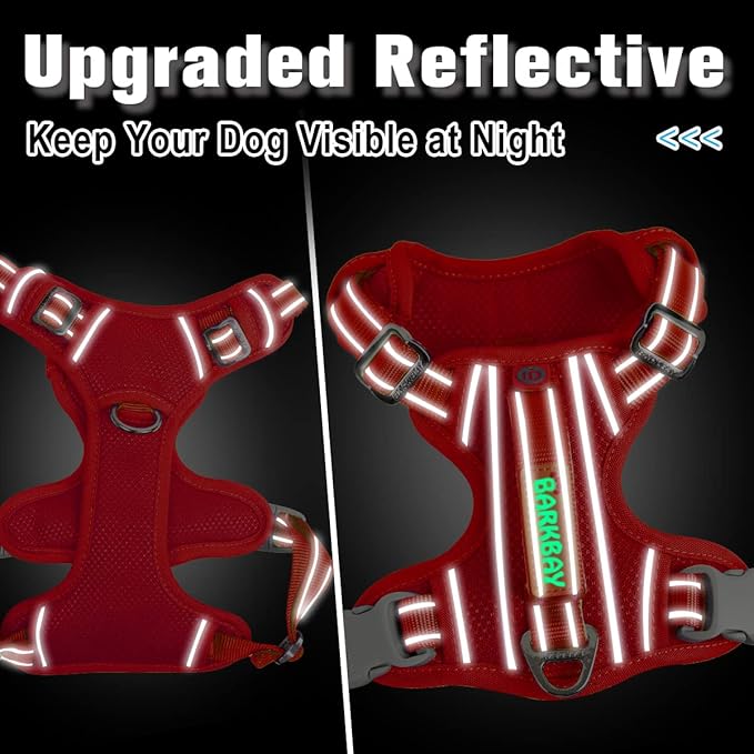 BARKBAY Dog Harness No Pull with ID Tag Pocket - Heavy Duty, Reflective, Easy Control for Large Dogs(Red,S)-PawvioPets