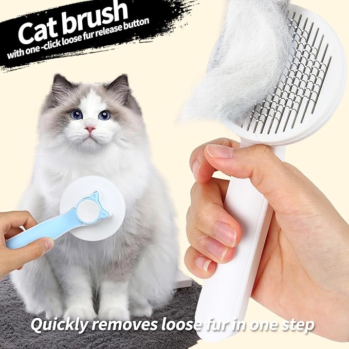 2PCS Pet Grooming Kit, Cat Brushes & Cat Nail Clipper, Cat Grooming Brush for Sedding and Grooming Fur（Blue）-PawvioPets