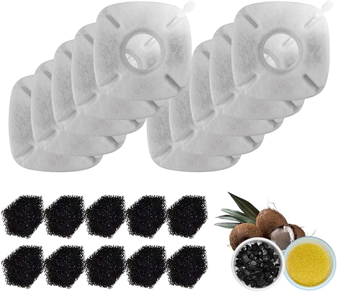 20 Pcs Cat Water Fountain Replacement Filters, Compatible With Veken 95oz/2.8L Cat Water Fountain,(Contains 10 Cat Fountain Filters and 10 Sponges)-PawvioPets