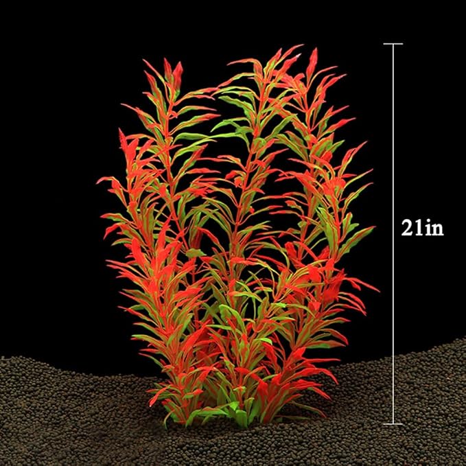 DSkoiph 2 pcs Aquarium Decor Plastic Plants Extra Large 21 Inches Artificial Fish Tank Plants Tall Fish Tank Decorations Artificial Green Water Plants (Wine)-PawvioPets