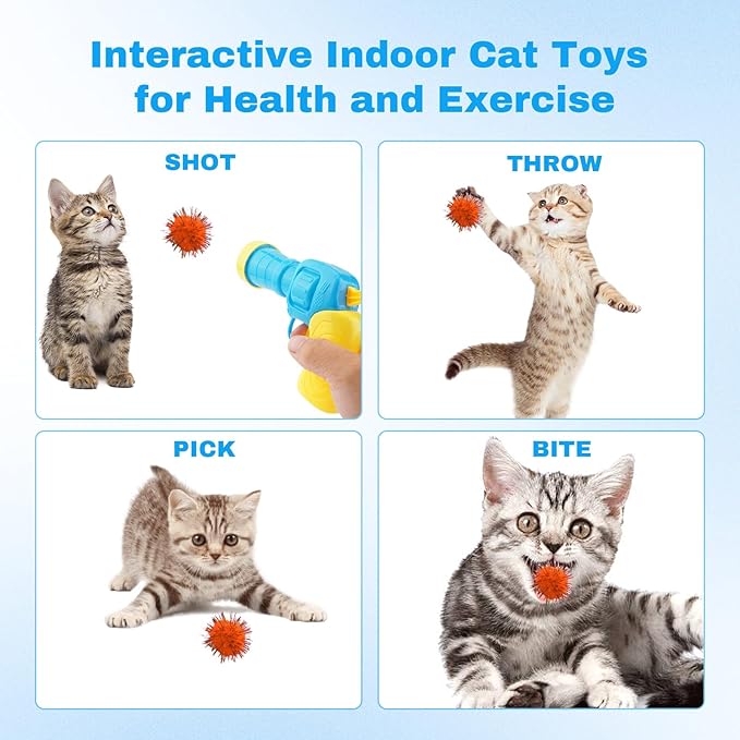 Dorhui Cat Toy Gun Launcher - 30 Pcs Sparkle Pom Pom Balls and Ball Launcher, Fetch Toy Gun Shooter, Interactive Glitter Balls for Indoor Cats and Kitty Gifts-PawvioPets