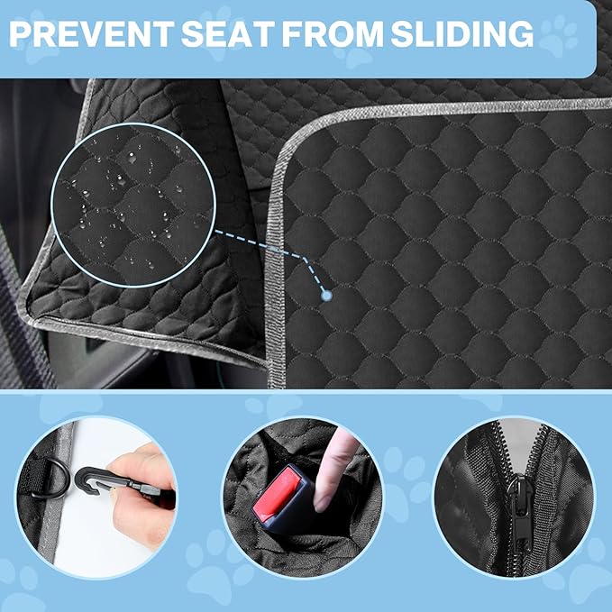 Dog Car Seat Cover for Back Seat, Waterproof Protector with Side Flaps, Scratchproof Hammock, Non-Slip Bottom for Cars/Trucks/SUVs (Black+Grey)-PawvioPets