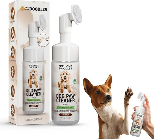 Dog Paw Cleaner (Over 100+ Feet Cleanings) No-Rinse Dog Foot Washer, Gentle and Safe Paw Cleaner for Dogs and Cats, Foam Formula, Moisturizes and Deodorizes, 150mL (Coconut) [We Love Doodles]-PawvioPets