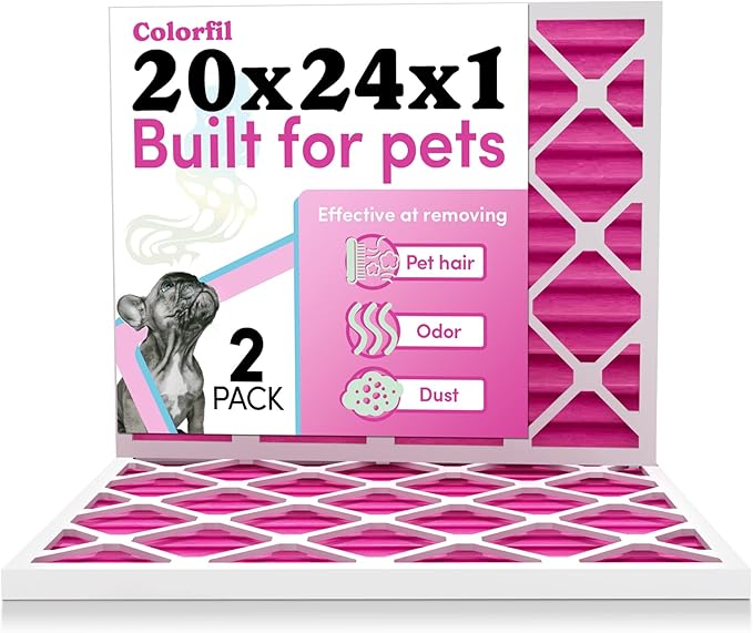 Colorfil 20x24x1 Air Filter (2-Pack) | Made in the USA | Color Changing | Remove Cat and Dog Odor | MERV 8 for Pet Hair Dander and Dust | 19.5"x23.5"x0.75" Exact Size-PawvioPets