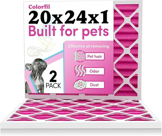 Colorfil 20x24x1 Air Filter (2-Pack) | Made in the USA | Color Changing | Remove Cat and Dog Odor | MERV 8 for Pet Hair Dander and Dust | 19.5"x23.5"x0.75" Exact Size-PawvioPets