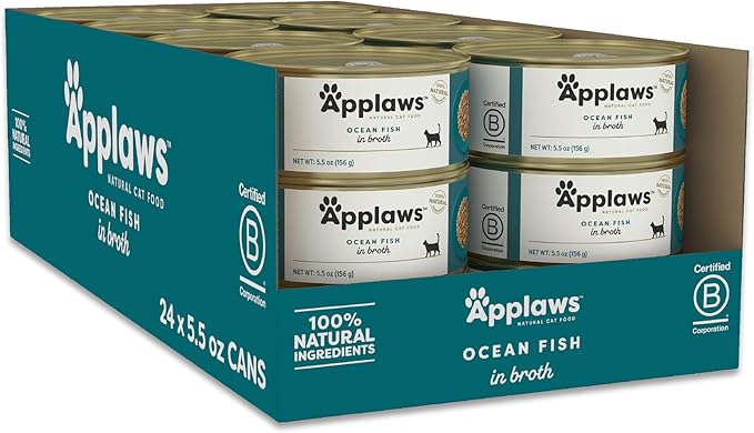 Applaws Natural Wet Cat Food, 24 Count, Limited Ingredient Canned Wet Cat Food, Ocean Fish in Broth, 5.5oz Cans-PawvioPets