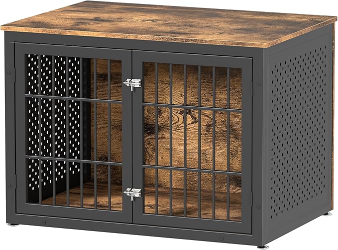 42" Heavy Duty Dog Crate Furniture for Large and Medium Dogs, Enclosed Design Wooden Metal Kennel, Wooden Cage Furniture Indoor, Decorative Dog Kennel End Table-PawvioPets