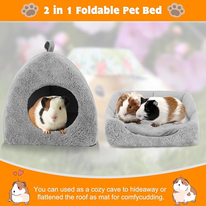 BWOGUE Guinea Pig House Bed Cozy Hamster Cave Large Hideout for Dwarf Rabbits Hedgehog Bearded Dragon Winter Nest Hamster Cage Accessories-PawvioPets