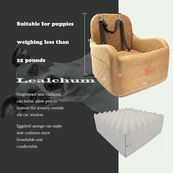 Dog Booster Car Seat for Small/Medium Dogs,Ultra Soft Fabric Filling Memory Foam,Fully Detachable and Washable,Anti-Slip Base,3 Straps Easy to Install(Coffee,Medium)-PawvioPets