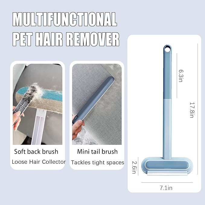 Cat Hair Remover 4-in-1 Multi-Functional Pet Hair Remover Brush,17.7Inch, Reusable Washable Lint Cleaner for Dog and Cat Hair, Gentle on Furniture, Sofas, Pet Beds, Bedding, Carpets, Clothing-PawvioPets
