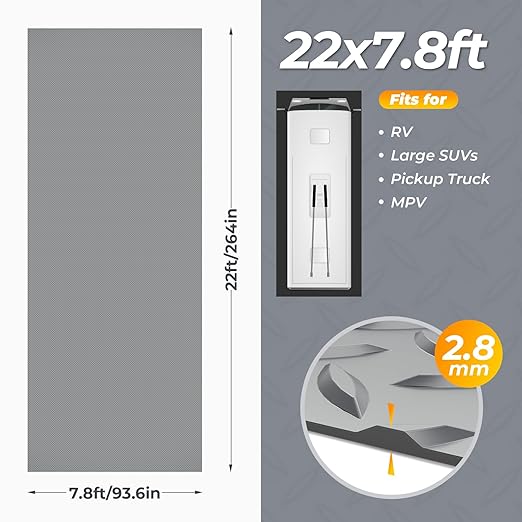 7.8 x 22 FT Garage Floor Mat, 2.8mm Thickness Diamond Plate Vinyl Garage Flooring Roll for Under Car, Large Size 172 SQFT for Large SUVs, MPV, Pickup Truck, RV-PawvioPets