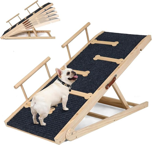 Dog Ramp for Bed, Non-Slip Pet Ramp with 5 Adjustable Heights, Portable Foldable Wooden 40" Long Pet Stairs for Small & Large Old Dogs & Cats - Lightweight & Easy Storage-PawvioPets