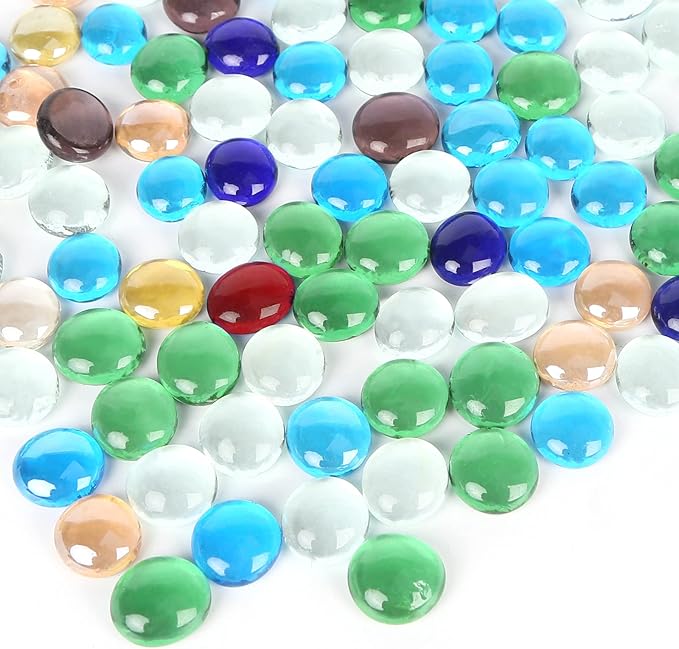 FUTUREPLUSX 1LB Multicolored Flat Glass Marbles, Mixed Mancala Stones Pebbles Flat Beads Mosaics Gemstones for Vase Filler Table Scatter Home Decor-PawvioPets