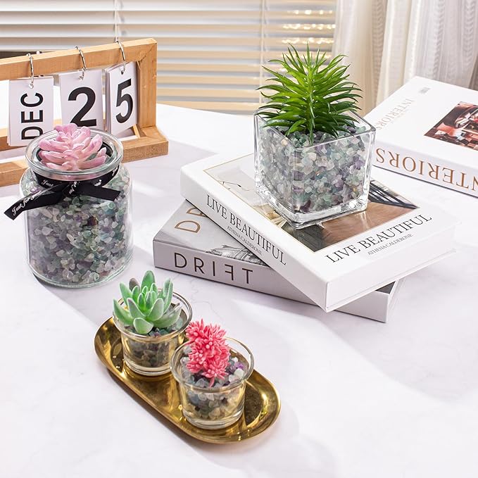 14 Oz Fluorite Aquarium Gravel Rocks Crystal Chips Stones, Natural Tumbled Healing Crystal Chips Bulk Polished Crushed Stones Pebbles for Vase Fillers, Aquarium and Home Decoration, 5-7mm-PawvioPets