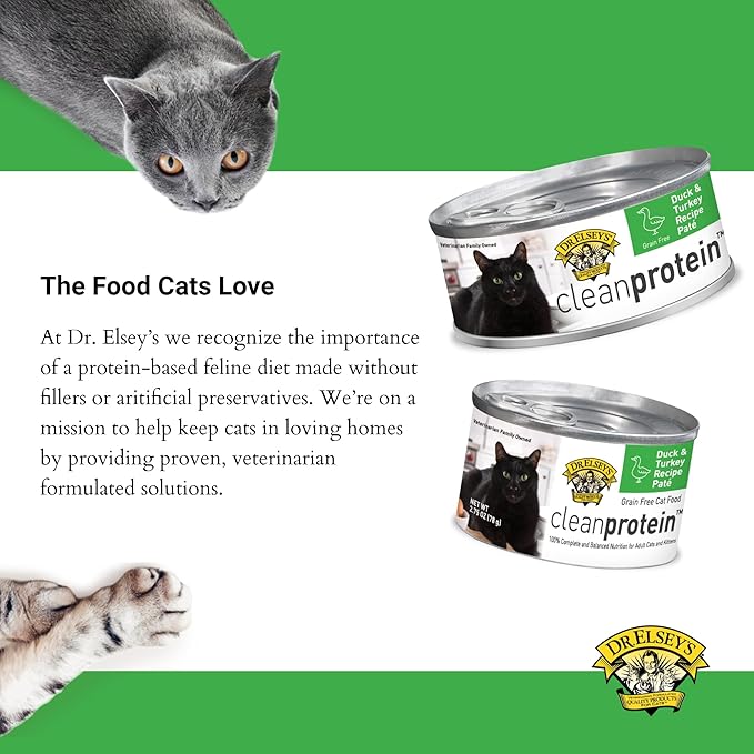 Dr. Elsey's cleanprotein Duck & Turkey Recipe Wet Cat Food, Pate 5.3 oz cans (Pack of 24)-PawvioPets