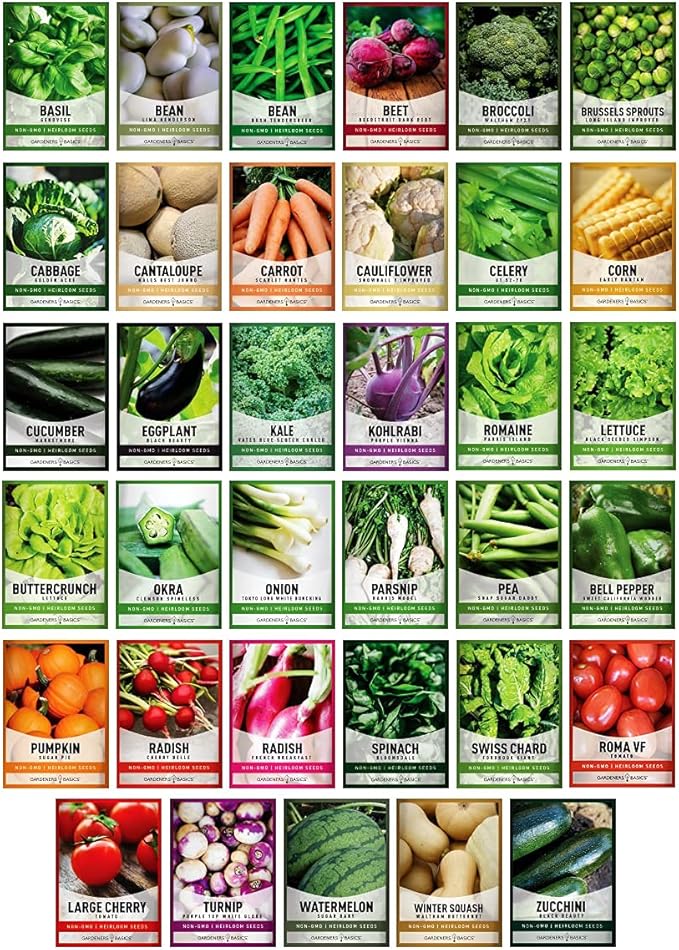 Gardeners Basics Survival Vegetable Seeds Garden Kit Over 16,000 Seeds Non-GMO and Heirloom, Great for Emergency Bugout Survival Gear 35 Varieties Seeds for Planting Vegetables 35 Free Plant Markers-PawvioPets