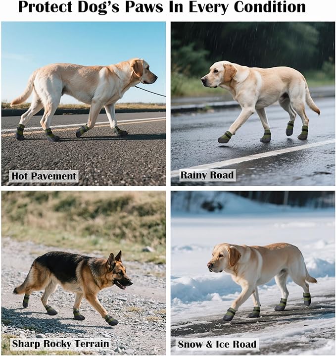 Dog Shoes Lightweight Dog Boots-Breathable Knitted Paw Protector with Adjustable Strap for Hot Pavement, Rain Walking, Hardwood Floors Anti Slip Reduce Noise, Prevent Licking Paws(Green,L)-PawvioPets