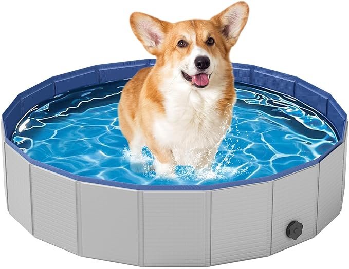 Dog Pool for Small Dogs, Plastic Pool for Dogs, Dog Bathtub Portable, Foldable Pool for Dogs Slip-Resistant (32"x 8")-PawvioPets