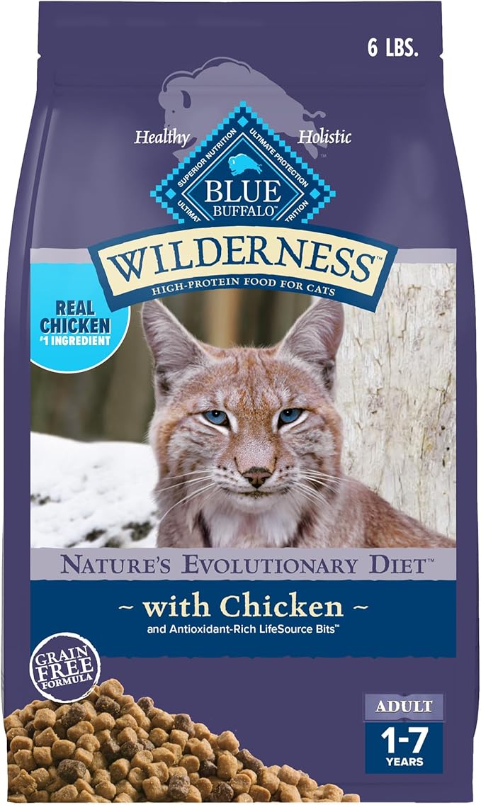 Blue Buffalo Wilderness Nature's Evolutionary Diet High-Protein, Grain-Free Natural Dry Food for Adult Cats, Chicken, 6-lb. Bag-PawvioPets