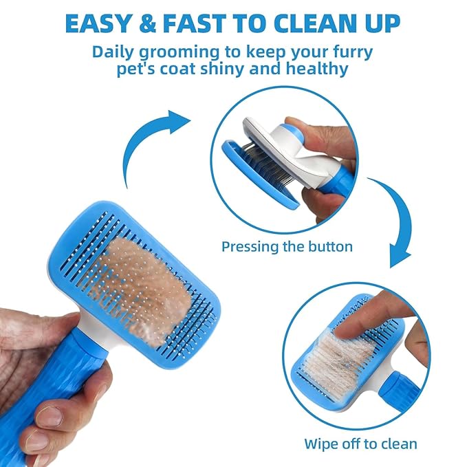 Dog Brush for Shedding,6 PCS in One Pet Slicker Hair Brush Kit Organizer Bag - Dog Cat Grooming Deshedding Undercoat Rake Brush Comb for All Small Large Dogs Cats Blue-PawvioPets