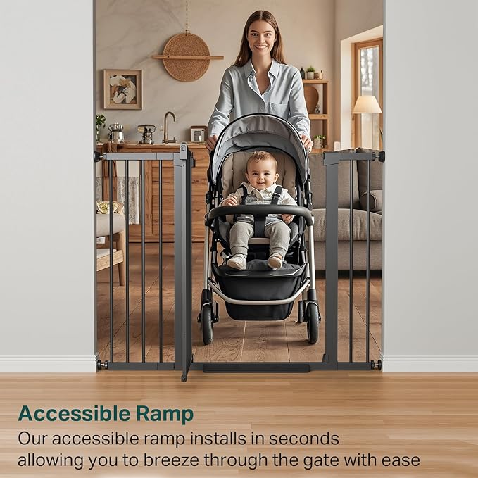 Cumbor 36" Extra Tall Baby Gate for Stairs, 29.7-48" Wide Dog Gates for Doorways, Auto Close Safety Gate for Babies and Pets, Easy Install, Pressure Mounted, Fits Doorways, Stairs, Entryways, Black-PawvioPets