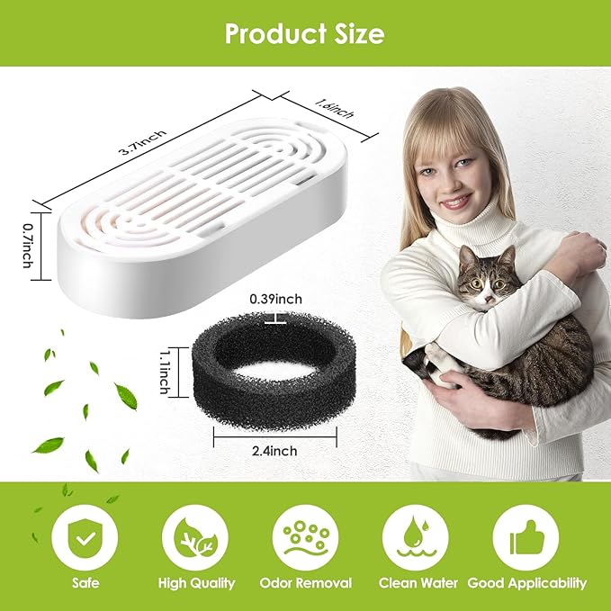 6 Pack Replacement Cat Fountain Filters & Replacement Sponges for Stainless Steel Pet Fountain with Water Level Window, Fountain Carbon Filters for Dog Water Dispenser Bowl-PawvioPets