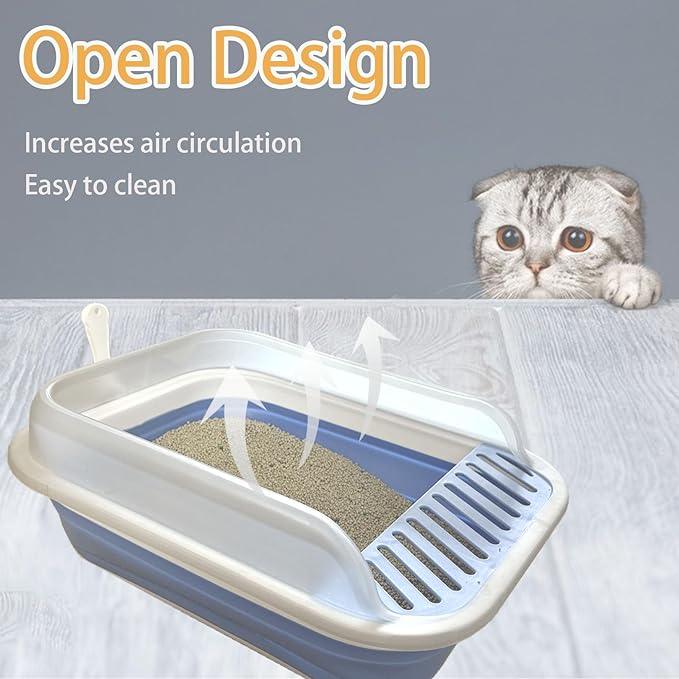 Collapsible Kitten Litter Box, Open Small Cat Litter Box with High Side Shallow Kitten Litter Pan Anti-Splashing Waterproof Low Entry Travel Litter Pan with Falling Sand Pedal-PawvioPets