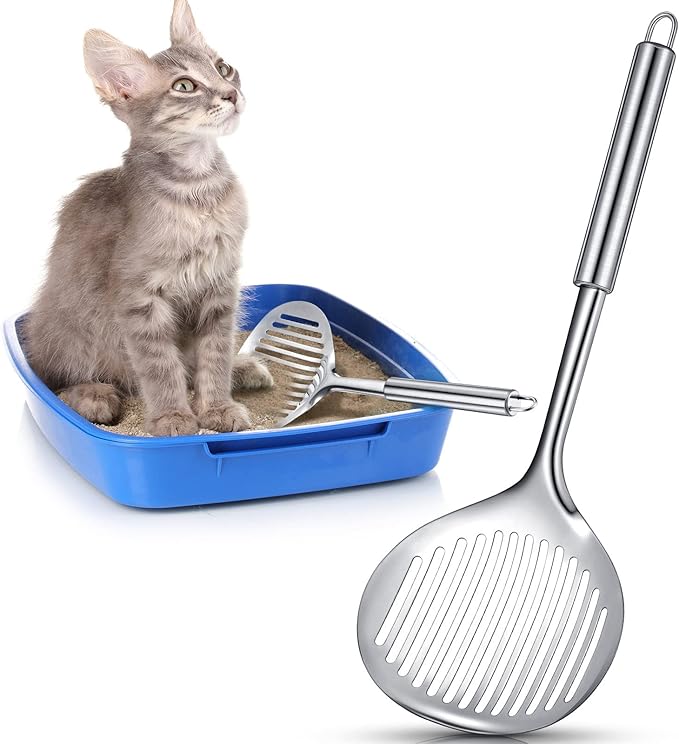 2 Pcs Cat Metal Litter Scoop Litter Scoop, Cat Accessories Scooper Stainless Steel Kitty Poop Sifting Cleaning for Litter Box, Metal Poop Sifter Pet Supplies-PawvioPets