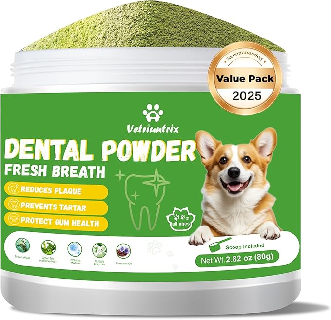 Dog Dental Care Powder - Plaque & Tartar Control with Natural Enzymes, Teeth Cleaning Powder for Dogs with Probiotic, Bad Breath Treatment for Small Medium Large Dogs-PawvioPets