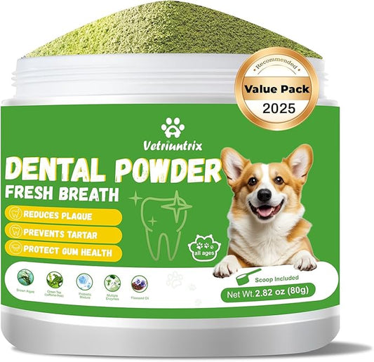 Dog Dental Care Powder - Plaque & Tartar Control with Natural Enzymes, Teeth Cleaning Powder for Dogs with Probiotic, Bad Breath Treatment for Small Medium Large Dogs-PawvioPets