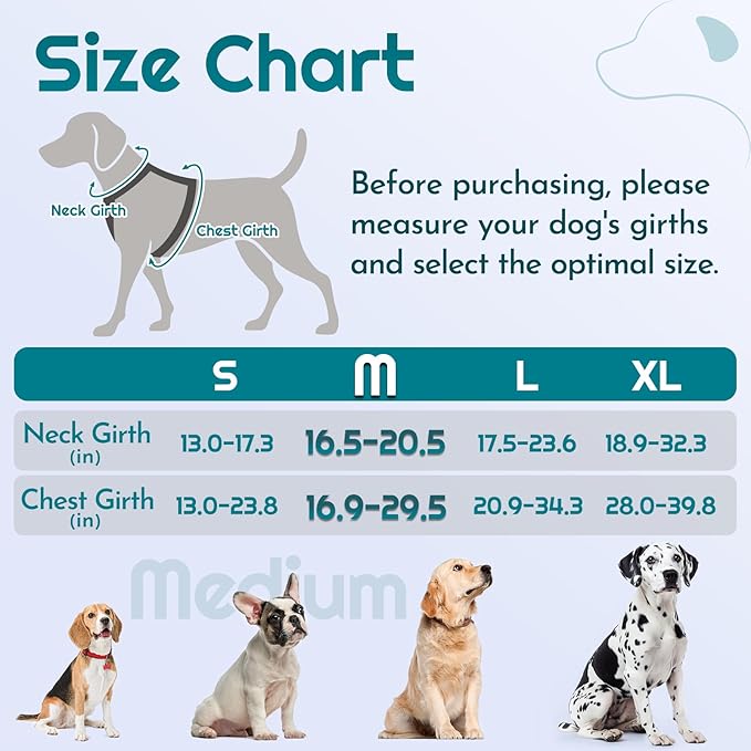 Eagloo Dog Harness Medium Sized, Easy Wearing with 3 Buckles, Adjustable No Pull Pet Harness with 2 Rings for Walking, No Chock Reflective Soft Padded Vest with Control Handle, Red & Teal, M-PawvioPets